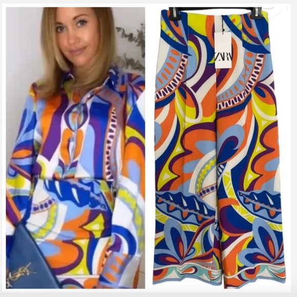 ZARA CO-ORD PUCCI MULTI PRINT HIGH RISE TROUSERS - Picture 7 of 12